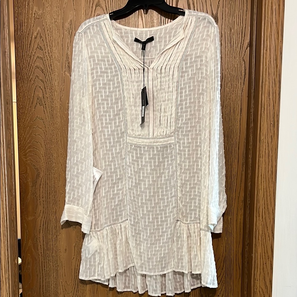BCBG MAXAZRIA Rosaline Pleated Bodice White Shift Dress Size Small NWT